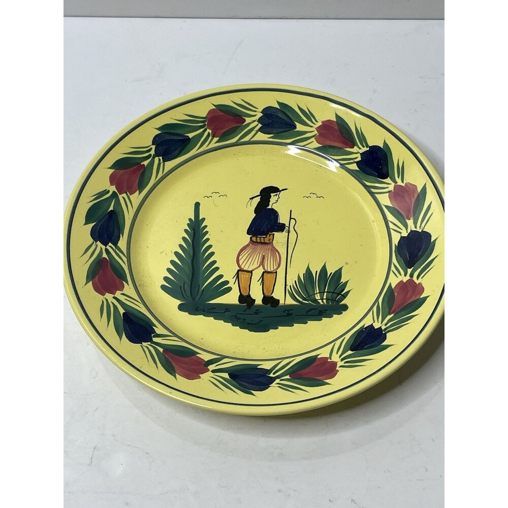 Vintage HB Henriot Quimper Soleil Yellow Hand Painted Plate With Man  7”